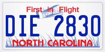 NC license plate DIE2830