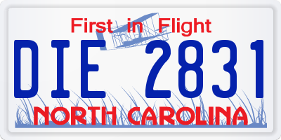 NC license plate DIE2831