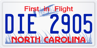 NC license plate DIE2905