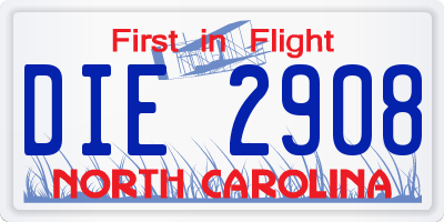 NC license plate DIE2908