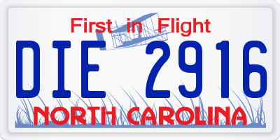 NC license plate DIE2916