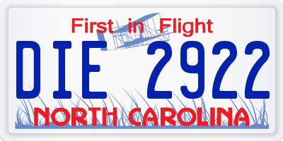 NC license plate DIE2922