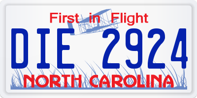 NC license plate DIE2924
