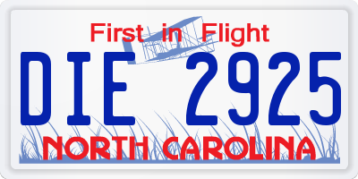 NC license plate DIE2925
