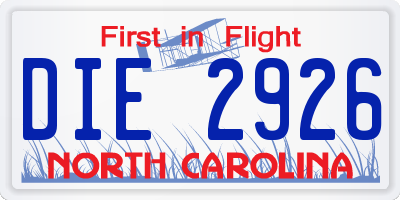NC license plate DIE2926