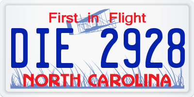 NC license plate DIE2928