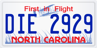 NC license plate DIE2929
