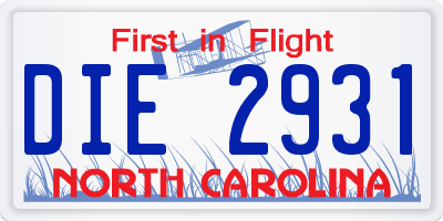 NC license plate DIE2931