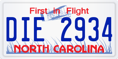 NC license plate DIE2934