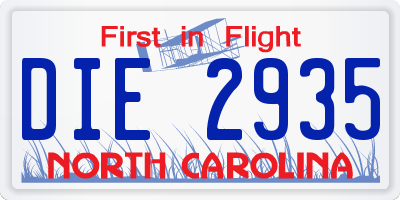 NC license plate DIE2935