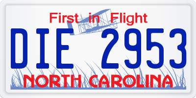 NC license plate DIE2953