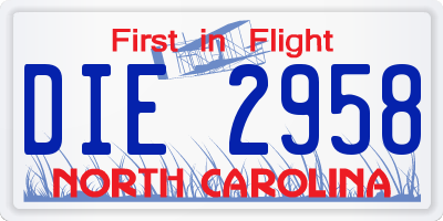 NC license plate DIE2958