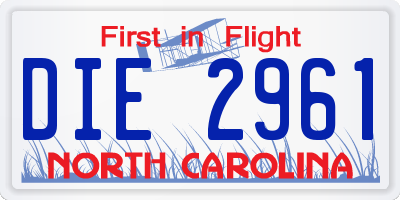 NC license plate DIE2961