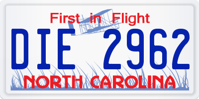 NC license plate DIE2962
