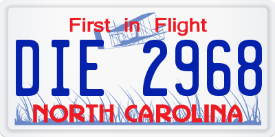 NC license plate DIE2968