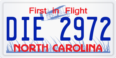 NC license plate DIE2972