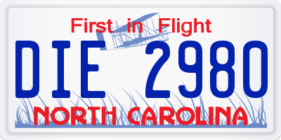 NC license plate DIE2980