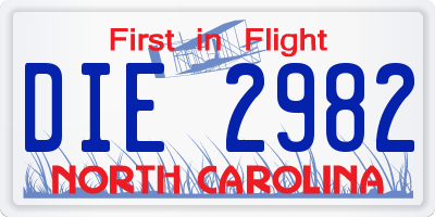 NC license plate DIE2982