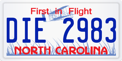 NC license plate DIE2983