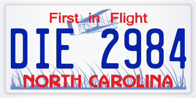 NC license plate DIE2984
