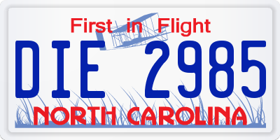 NC license plate DIE2985