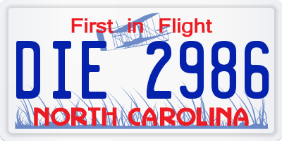 NC license plate DIE2986