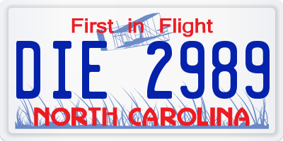 NC license plate DIE2989