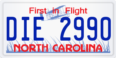 NC license plate DIE2990
