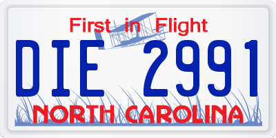 NC license plate DIE2991