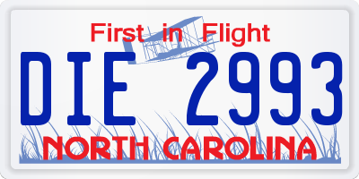 NC license plate DIE2993