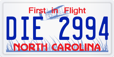 NC license plate DIE2994