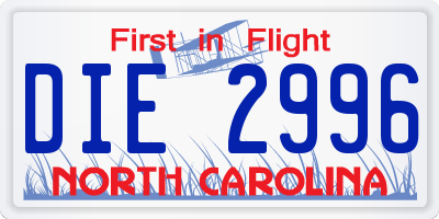 NC license plate DIE2996