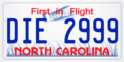 NC license plate DIE2999