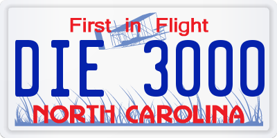 NC license plate DIE3000
