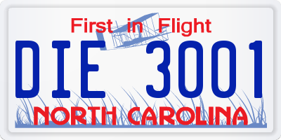 NC license plate DIE3001
