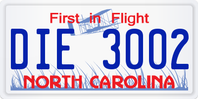 NC license plate DIE3002