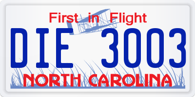 NC license plate DIE3003