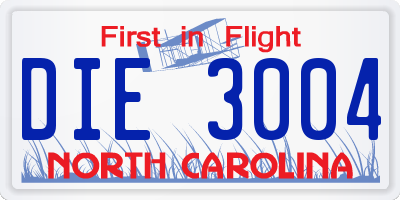 NC license plate DIE3004