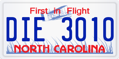 NC license plate DIE3010