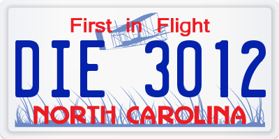 NC license plate DIE3012