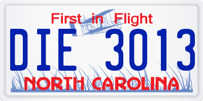 NC license plate DIE3013