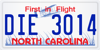 NC license plate DIE3014