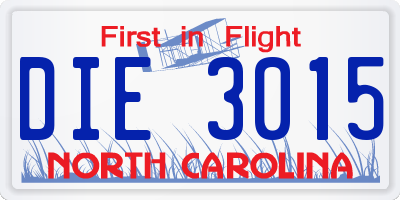 NC license plate DIE3015