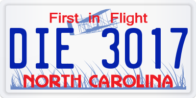 NC license plate DIE3017