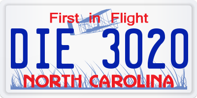 NC license plate DIE3020
