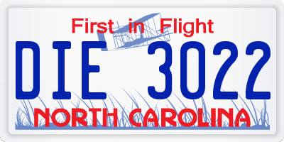 NC license plate DIE3022