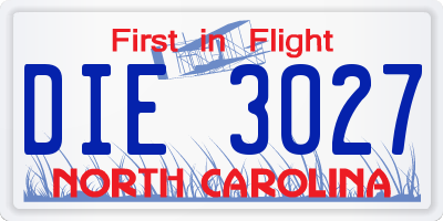 NC license plate DIE3027