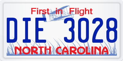 NC license plate DIE3028