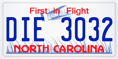 NC license plate DIE3032