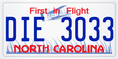 NC license plate DIE3033